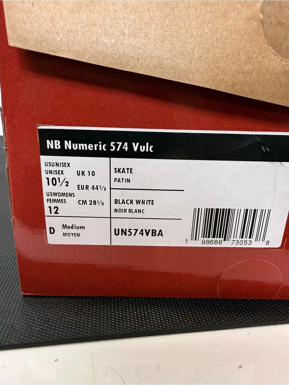 New Balance Numeric 574 Black, White & Red with Gum Sole